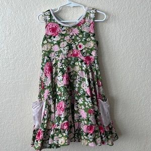 SweetHoney 6Y Floral Dress, Sleeveless, Pockets, Pink and Green